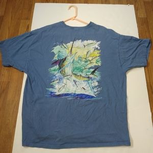 Vintage Guy Harvey Pocket T Shirt Blue Fishing Angler Marlin 2008 Size 2XLarge
